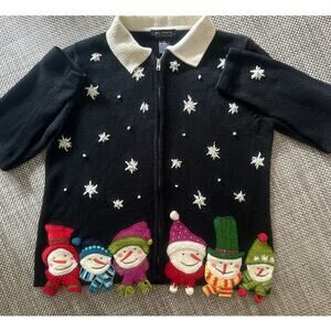 REFERENCE POINT Vintage Ugly Christmas Snowman Applique Cardigan Sweater M